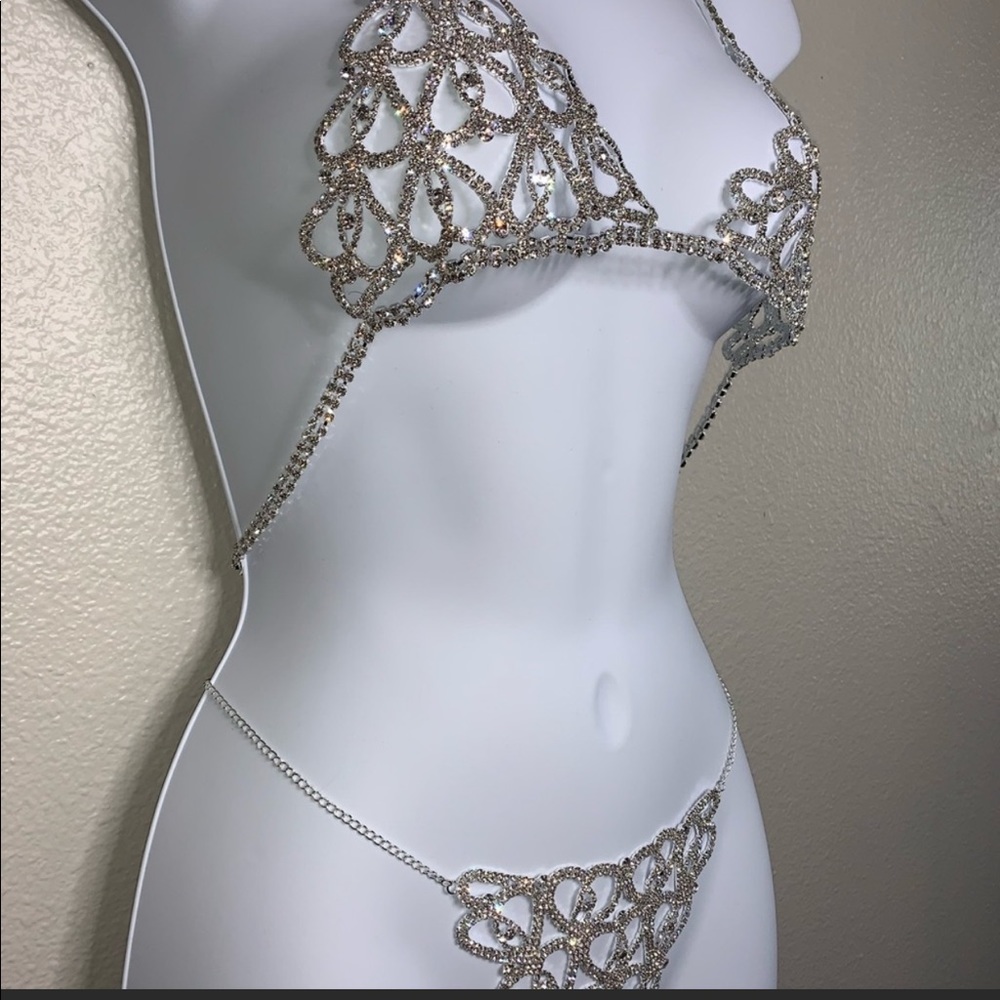 ✨ Crystal Goddess Silver Rhinestone Thong Panty - Picture 6 of 8